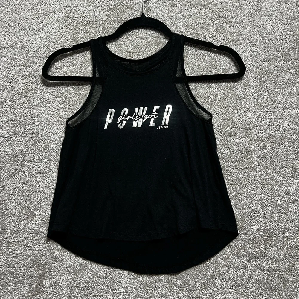 Justice Active Girls Black Tank Top Cut out back Size 8